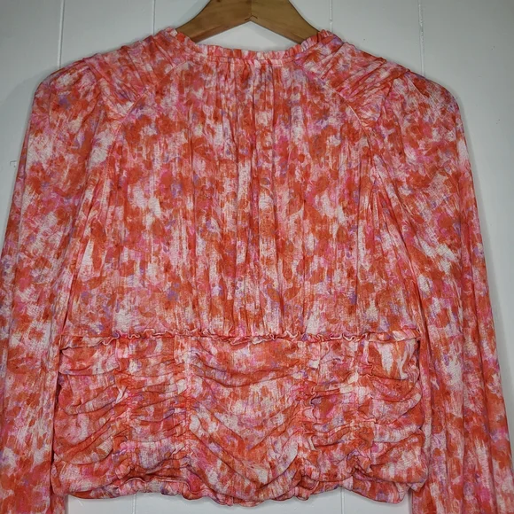 Anthropologie Pink and Orange Abstract Button-Front Blouse - Picture 6 of 12